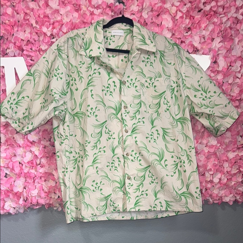 Green and Cream Patterned Shirt